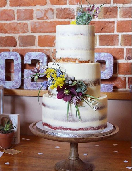 Three Tier semi-naked wedding cake Suffolk