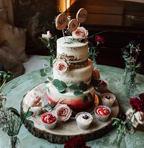 Three Tier semi-naked wedding cake Suffolk