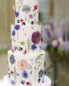 Pressed edible flower wedding cake Suffolk